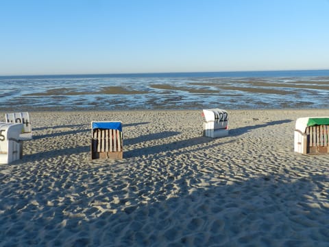 Beach nearby, sun loungers