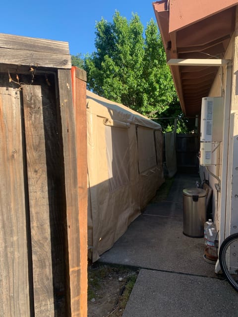 Proceed on the side of the house and push open the second fence gate,