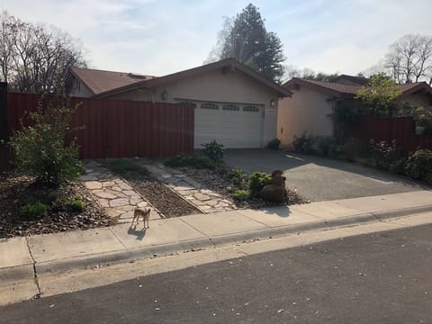 Street view of the house with off-street parking space next to the driveway