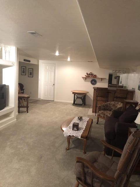 downstairs recreation room with bar