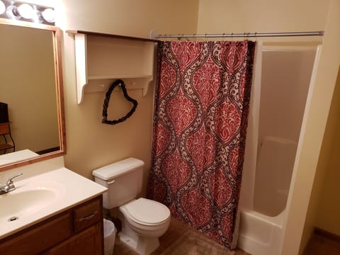 Combined shower/tub, towels