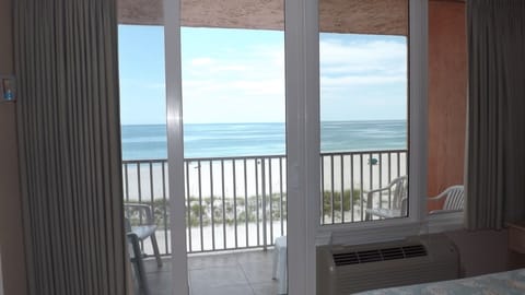 View from room to private balcony to ocean