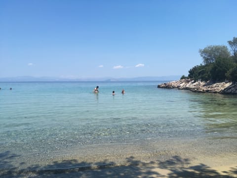 On the beach, sun loungers, beach towels