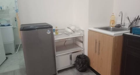 Fridge, stovetop, electric kettle, blender