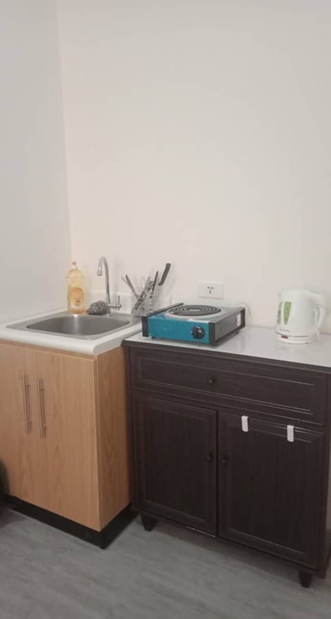 Fridge, stovetop, electric kettle, blender