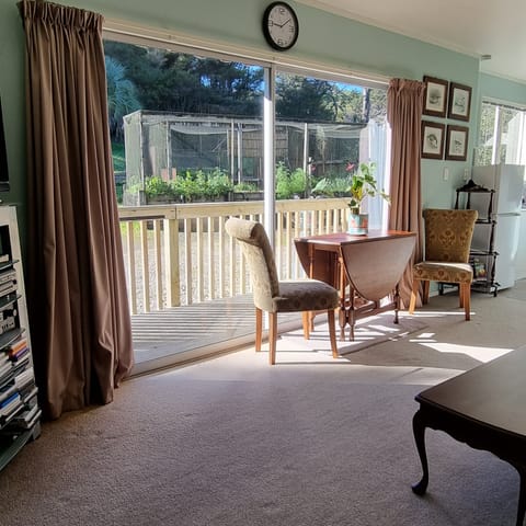Breakfast with garden outlook.