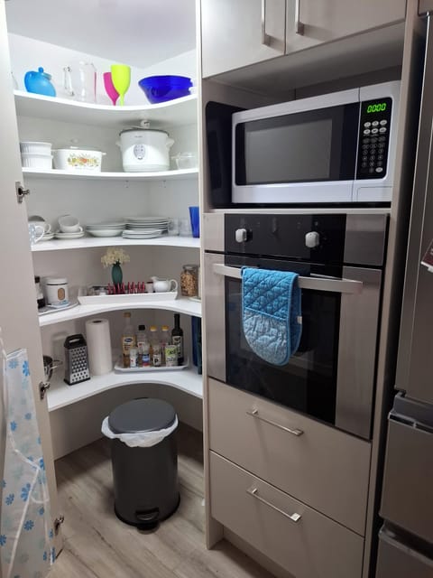 Pantry with rice cooker, crockery, basic ingredients, etc...