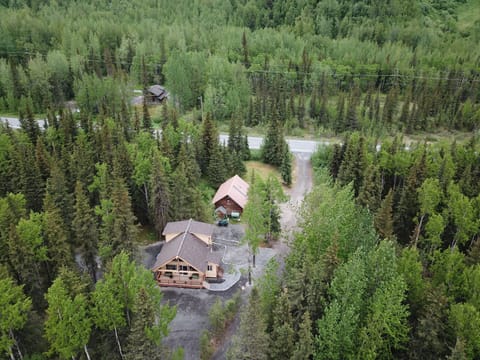 Front, aerial view of the cabin. Upper Paradise Log Cabin is in the background.