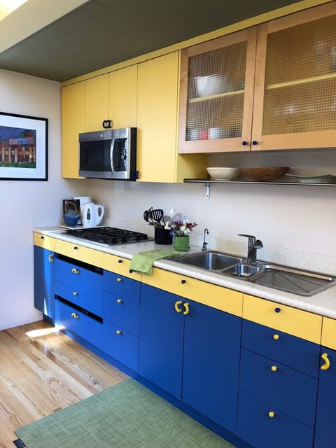 Kitchen, with convection-microwave, small subzero fridge. 18"dishwasher