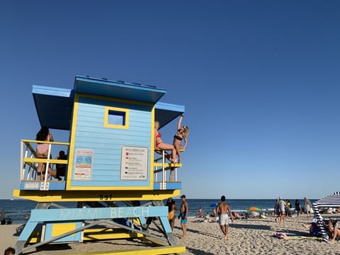 On the beach, beach towels