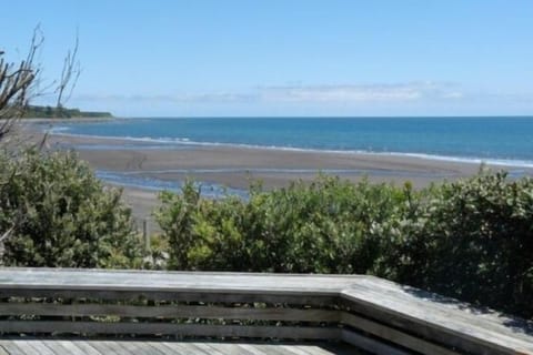 On the beach, sun loungers