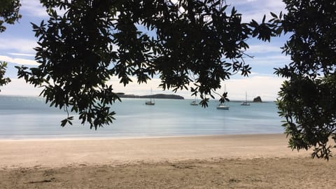 On the beach, sun loungers