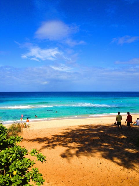 On the beach, sun loungers, beach towels