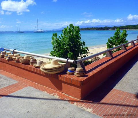 On the beach, sun loungers