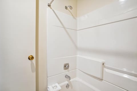 Combined shower/tub, hair dryer, towels