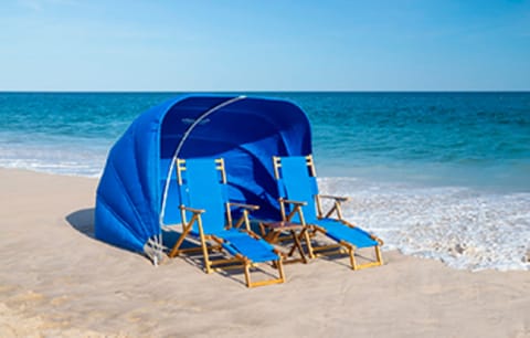 Beach nearby, sun loungers