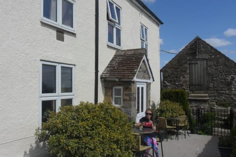 Josie enjoying the sun on the guest patio
