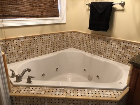 Combined shower/tub, jetted tub, hair dryer, towels