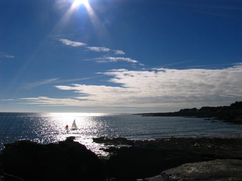 On the beach, sun loungers