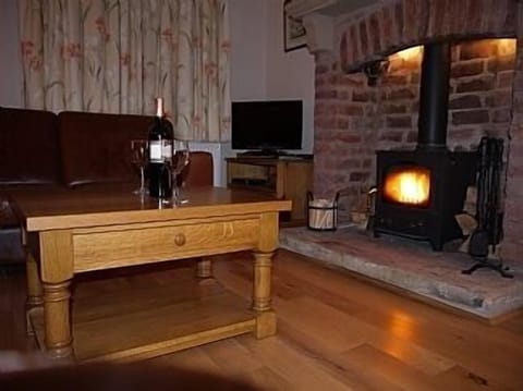 Living room with log burning stove