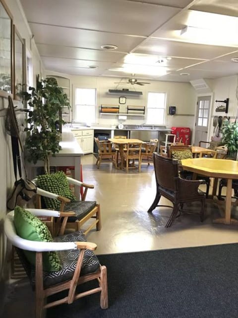 Lodge Kitchen: fridge, microwave, coffee makers - a common area.