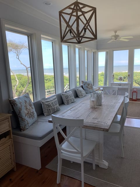 Large dining table with ocean views
