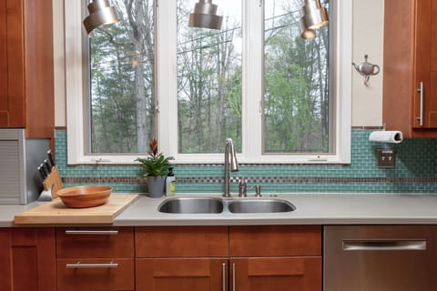 Fully stocked kitchen.