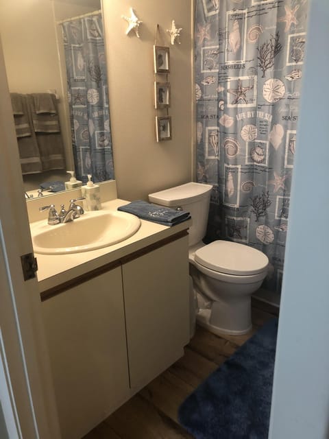 Bathroom | Combined shower/tub, towels, soap, shampoo
