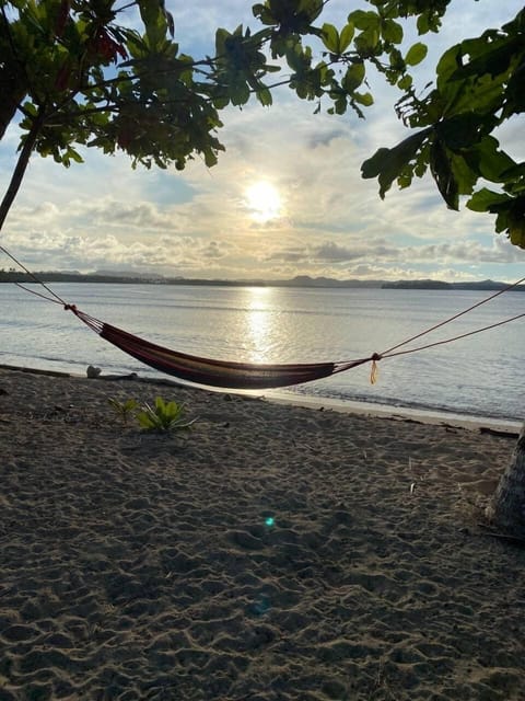 On the beach, sun loungers, beach towels