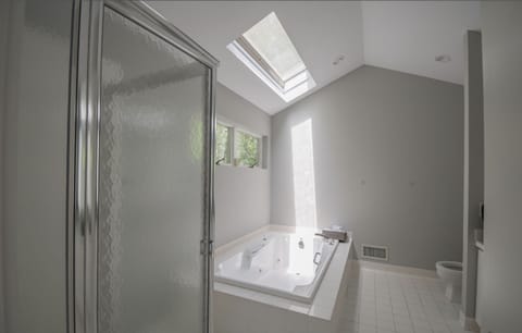 Combined shower/tub, jetted tub, hair dryer, towels