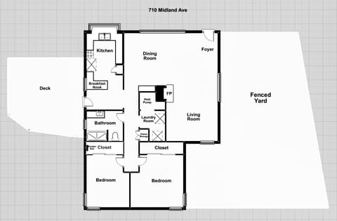 Floor plan, home has fire extinguisher, smoke and co2 detectors