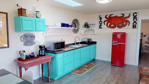 Colorful kitchenette includes microwave, toaster oven & fridge. - Colorful kitchenette includes microwave, toaster oven & fridge.