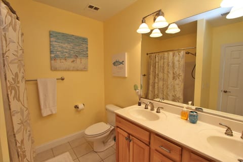 Combined shower/tub, jetted tub, hair dryer, towels