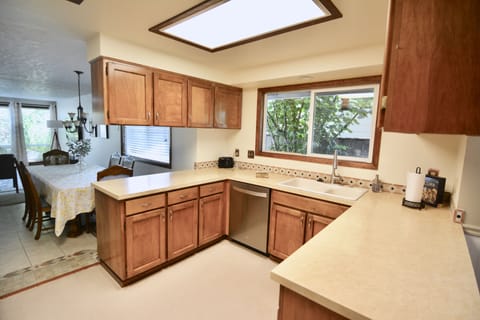 Good sized kitchen with plenty of counter space and stainless steel appliances.