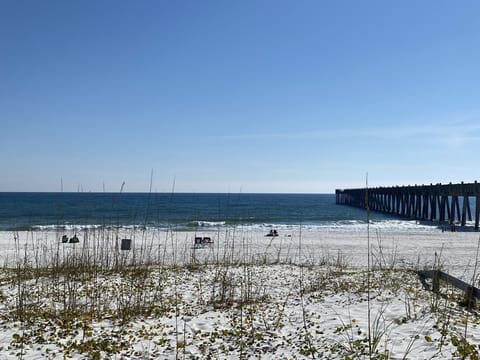 Beach nearby, sun loungers