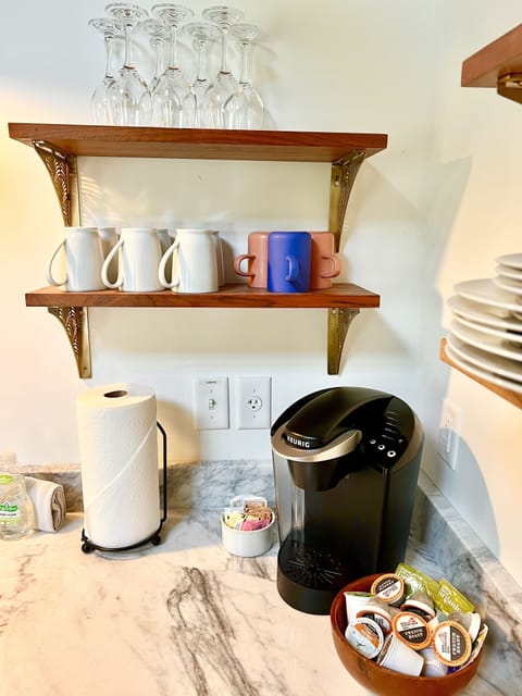 Fridge, microwave, dishwasher, coffee/tea maker