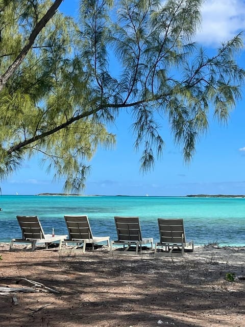 On the beach, sun loungers, beach towels