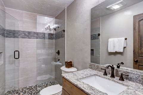 Combined shower/tub, hair dryer, towels