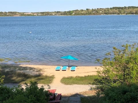 On the beach, sun loungers, beach towels