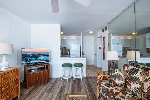 Tastefully decorated with a modern island flair, comfortable seating, and coastal accents to enhance your oceanfront experience.