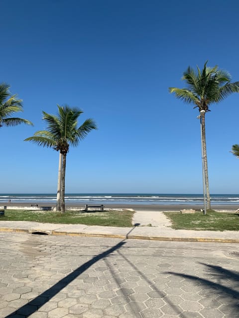 On the beach, sun loungers