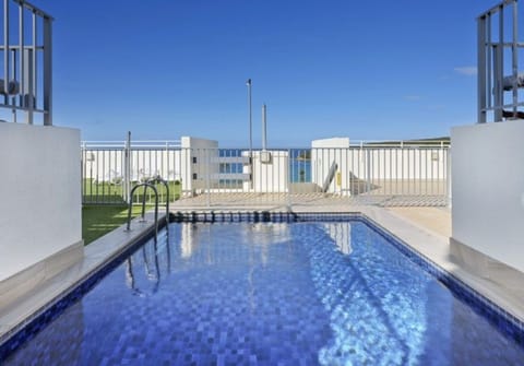 A rooftop pool