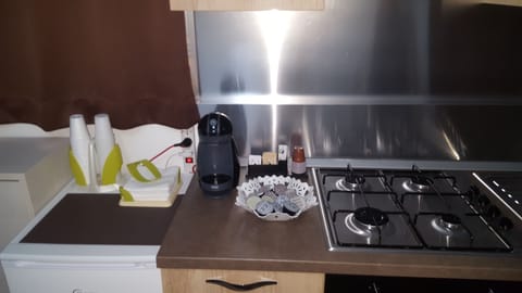 Fridge, oven, stovetop, coffee/tea maker