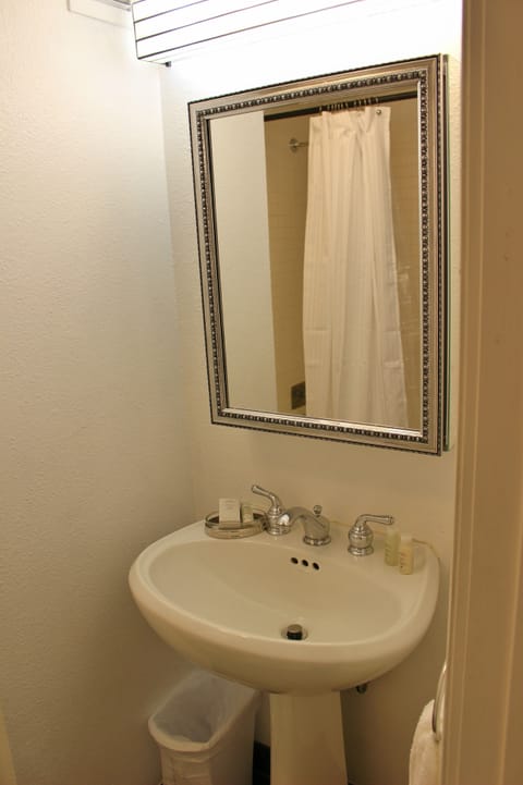 Combined shower/tub, hair dryer, towels