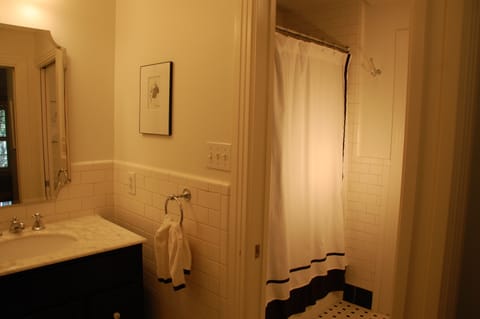 Combined shower/tub, towels