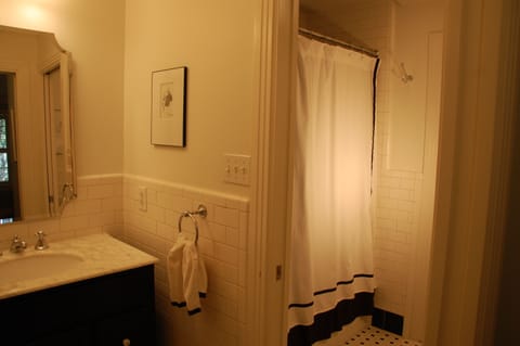 Combined shower/tub, hair dryer, towels