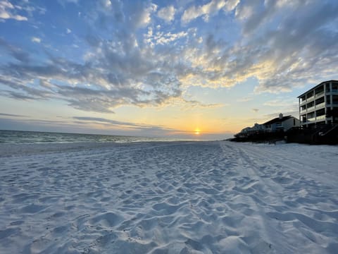 Beach nearby, sun loungers