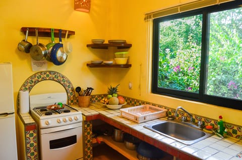 Fridge, oven, stovetop, coffee/tea maker