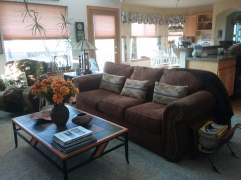 The family room and kitchen