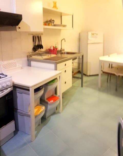 Fridge, oven, coffee/tea maker, cookware/dishes/utensils